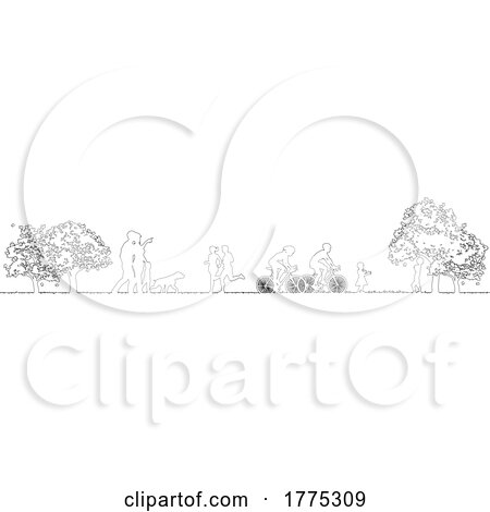 Park People Outline Silhouette Outdoor Scene by AtStockIllustration