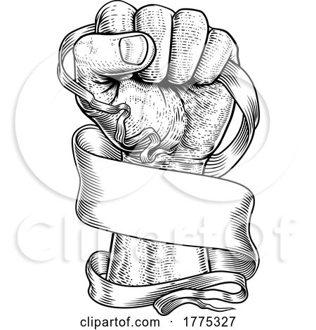 Fist Scroll Paper Banner Ribbon Revolution Concept by AtStockIllustration