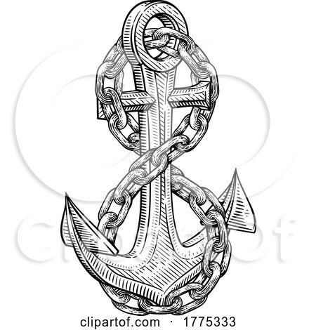 A Ship Anchor and Chain Nautical Woodcut Drawing by AtStockIllustration  #1775333