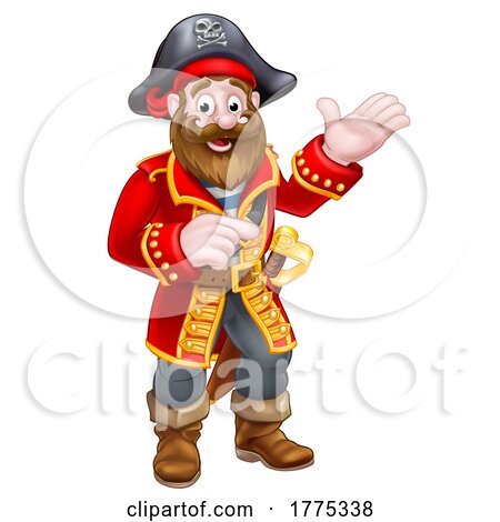 Pirate Cartoon Captain Character Mascot Pointing by AtStockIllustration