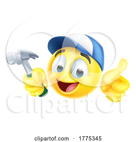 Handyman Cartoon Emoji Emoticon Face with Hammer by AtStockIllustration