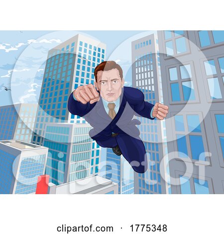 Super Hero Business Man Superhero Flying Cartoon by AtStockIllustration