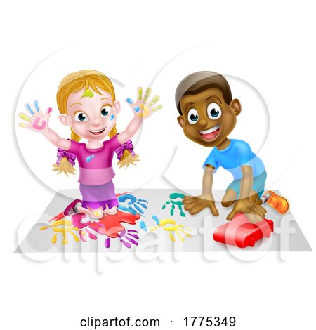 Boy and Girl Children Playing with Car and Paints by AtStockIllustration