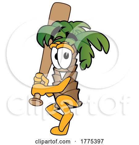 Palm Tree Mascot Cartoon Character Ready to Swing a Baseball Bat by Toons4Biz