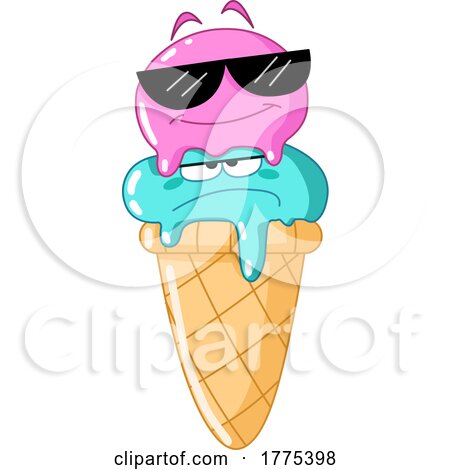 Cartoon Grumpy Ice Cream Scoop Under a Happy One by yayayoyo