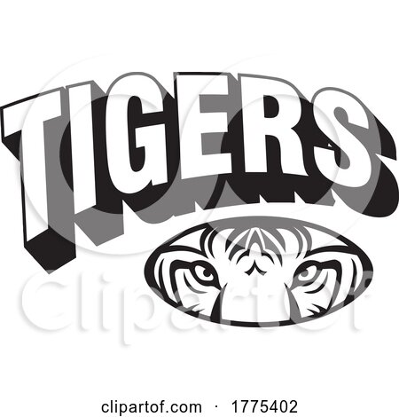 Black and White Design with a Face in an Oval Under TIGERS Text by Johnny Sajem