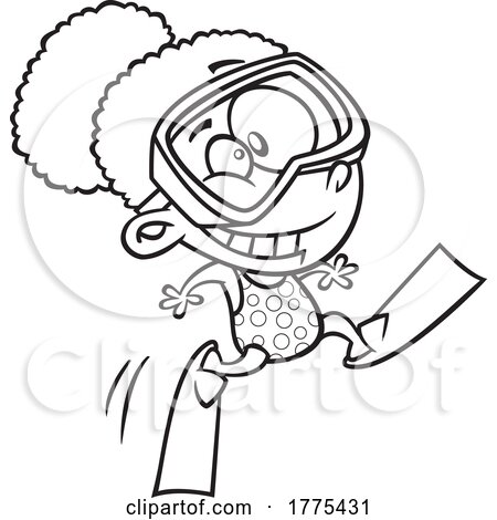 Cartoon Girl Running with Swim Fins by toonaday
