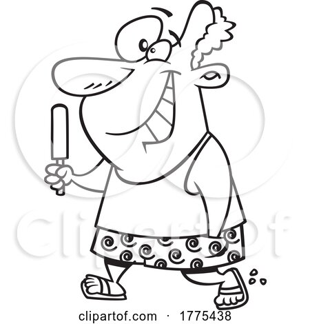 Cartoon Happy Man Walking and Eating a Popsicle by toonaday