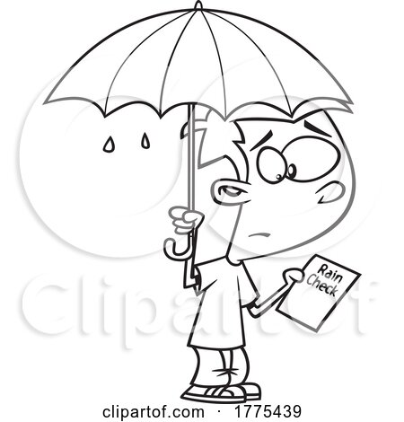Cartoon Boy Holding a Rain Check and Umbrella by toonaday