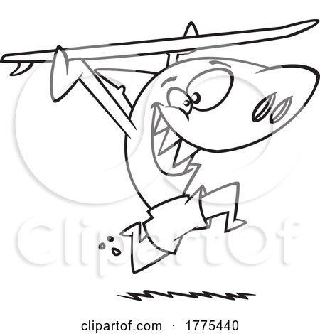 Cartoon Shark Running with a Surfboard by toonaday