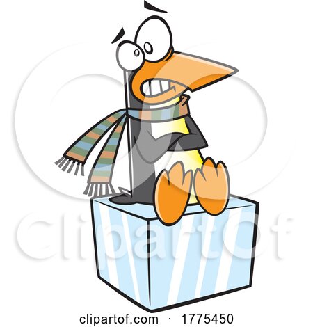 Cartoon Cold Penguin Sitting on Ice by toonaday