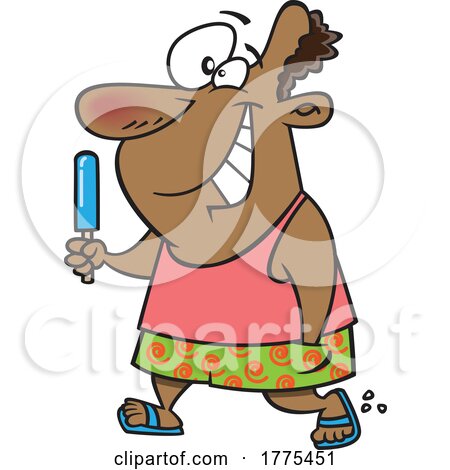 Cartoon Happy Man Walking and Eating a Popsicle by toonaday