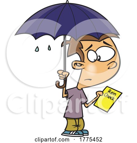 Cartoon Boy Holding a Rain Check and Umbrella by toonaday