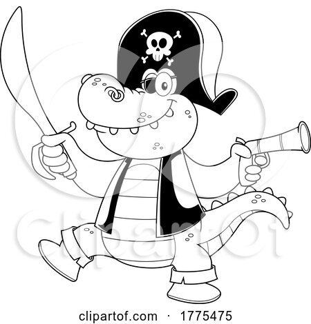 Cartoon Black and White Pirate Crocodile by Hit Toon