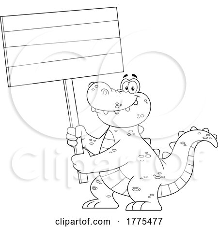 Cartoon Black and White Crocodile Holding a Blank Sign by Hit Toon