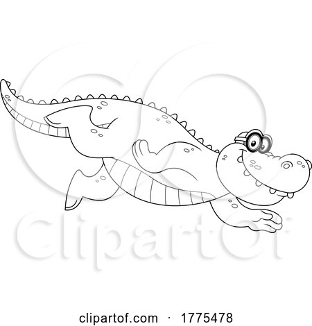 Cartoon Black and White Swimming Crocodile by Hit Toon