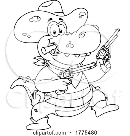 Cartoon Black and White Cowboy Crocodile by Hit Toon