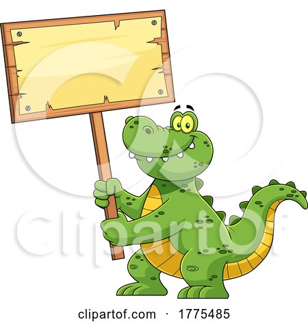 Cartoon Crocodile Holding a Blank Sign by Hit Toon