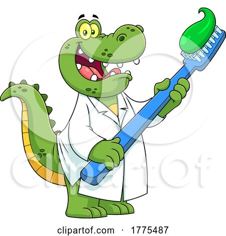 Cartoon Dentist Crocodile Holding a Toothbrush by Hit Toon