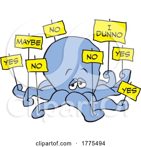 Cartoon Octopus Holding Voting Decision Signs by Johnny Sajem