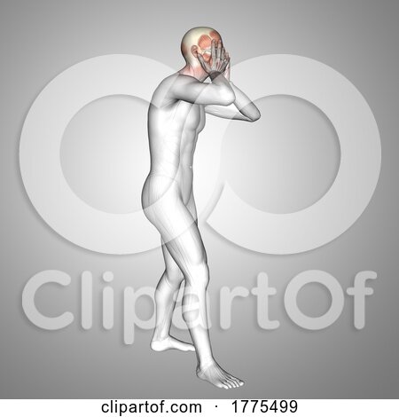 3D Male Medical Figure Holding Head with Muscles Highlighted by KJ Pargeter