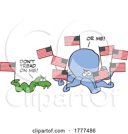 Cartoon Dont Tread on Me or Me Snake and Octopus by Johnny Sajem