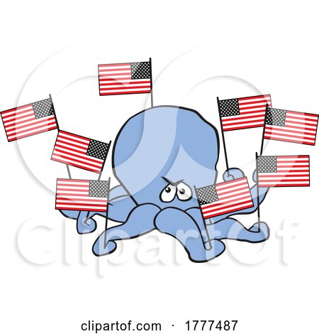 Cartoon Angry Patriotic Octopus with American Flags by Johnny Sajem