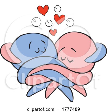 Cartoon Octopus Couple Hugging by Johnny Sajem