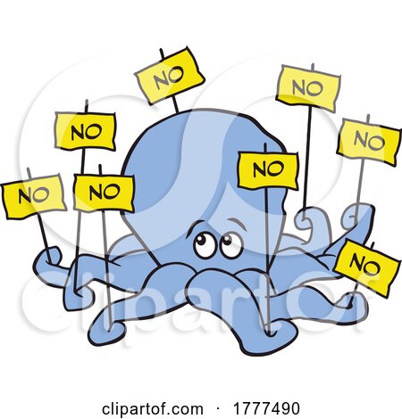 Cartoon Octopus Holding No Signs for Unanimous Decision by Johnny Sajem