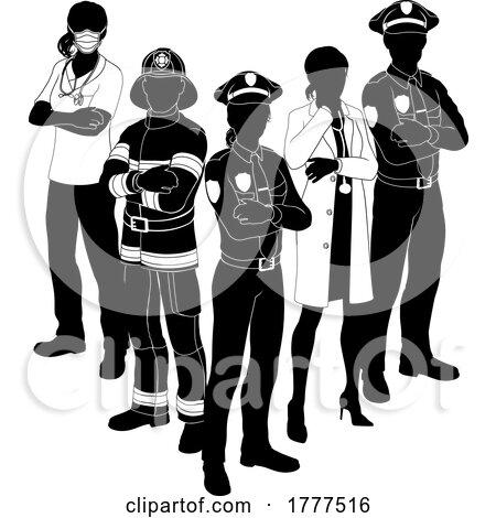 Silhouette Emergency Services Worker Team People by AtStockIllustration