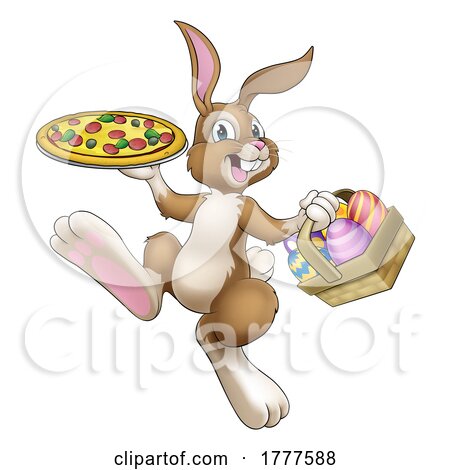 Easter Bunny Rabbit Cartoon Pizza Restaurant Chef by AtStockIllustration