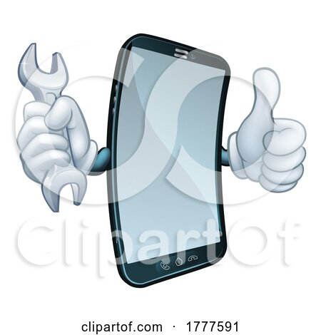 Mobile Phone Repair Spanner Thumbs up Cartoon by AtStockIllustration