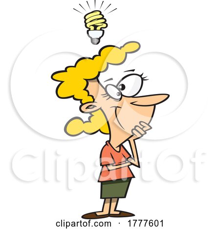 Cartoon Woman with a Great Idea Lightbulb by toonaday