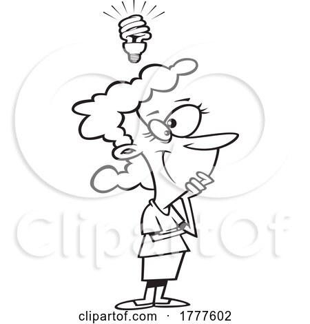 Cartoon Black and White Woman with a Great Idea Lightbulb by toonaday