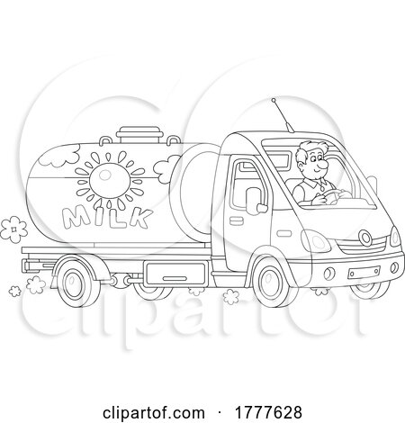 Cartoon Black and White Milk Truck Driver by Alex Bannykh