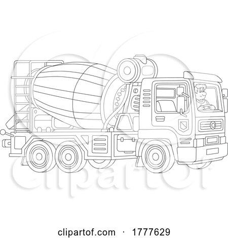 Cartoon Black and White Concrete Mixer Truck Driver by Alex Bannykh