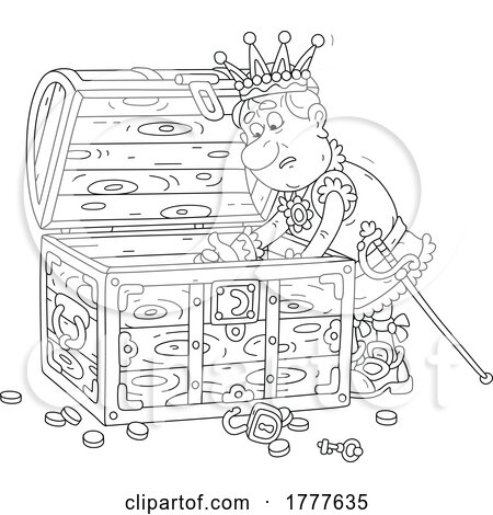 Cartoon Black and White King Reaching into a Nearly Empty Treasure Chest by Alex Bannykh