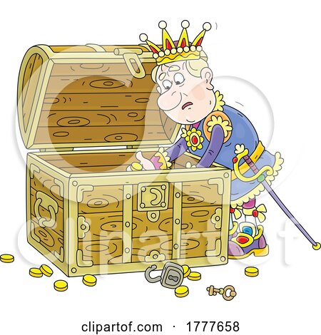 Cartoon King Reaching into a Nearly Empty Treasure Chest by Alex Bannykh
