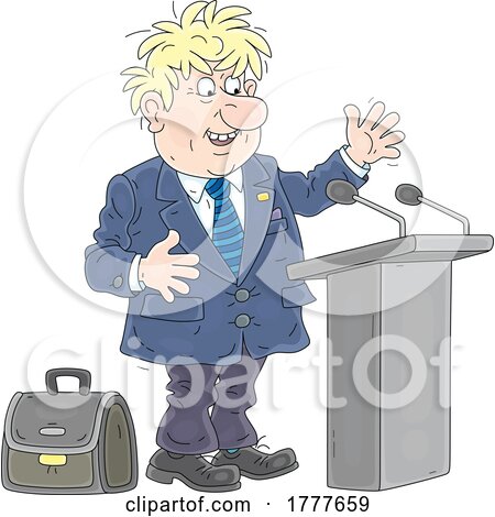 Cartoon Politician Speaking at a Press Conference by Alex Bannykh