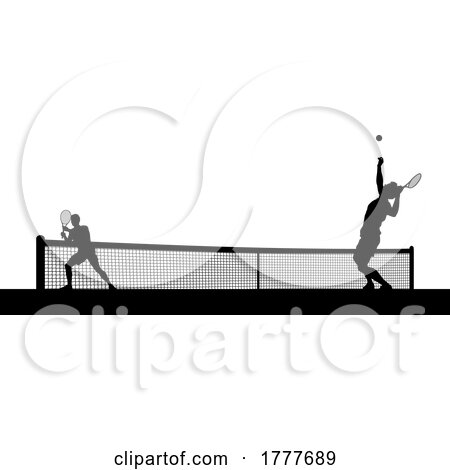 Tennis Men Playing Match Silhouette Players Scene by AtStockIllustration