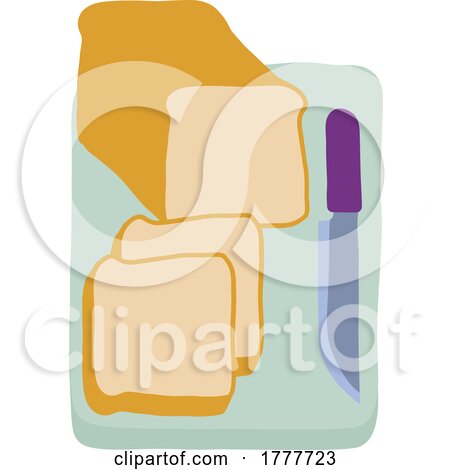 Sliced Bread and Knife on Chopping Cutting Board by AtStockIllustration