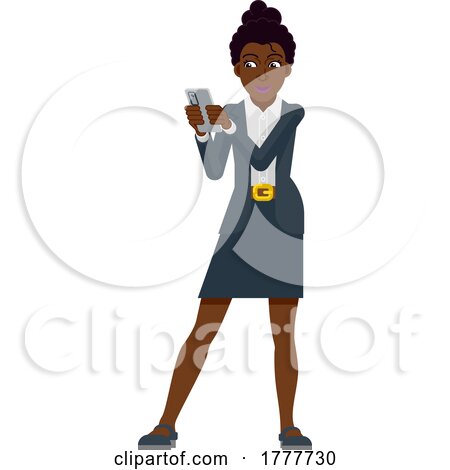 Black Business Holding Phone Woman Cartoon Mascot by AtStockIllustration