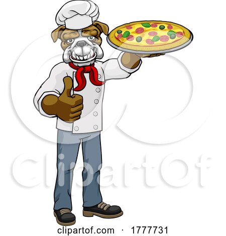 Bulldog Pizza Chef Cartoon Restaurant Mascot by AtStockIllustration