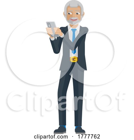 Mature Business Man Holding Phone Cartoon Mascot by AtStockIllustration