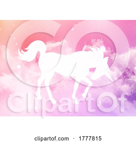 Silhouette of a Unicorn on a Sugar Cotton Candy Clouds Background by KJ Pargeter