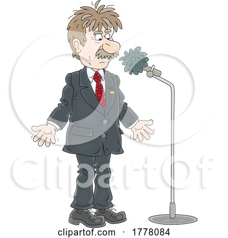 Cartoon Confused Polician at a Press Conference by Alex Bannykh