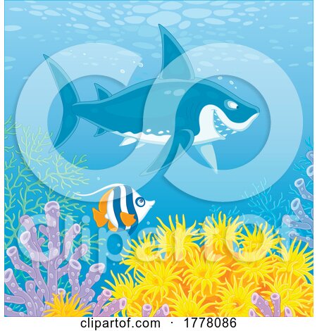 Cartoon Butterfly Fish and Shark by Alex Bannykh