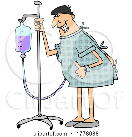 Cartoon Chemo or Hospital Patient Giving a Thumb up and Standing with a Pole by djart