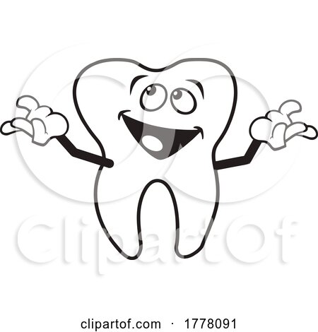 Cartoon Black and White Happy Tooth Mascot by Johnny Sajem