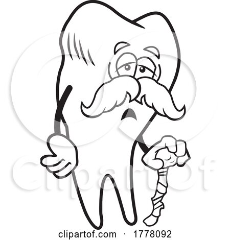 Cartoon Black and White Old Tooth Mascot Long in the Tooth by Johnny Sajem